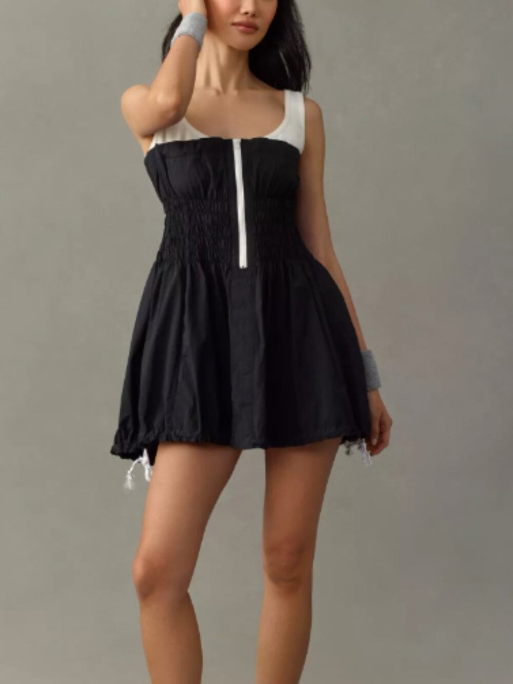 Anthropologie Daily Practice Sleeveless Smocked Mini Black Tank Dress Size S NWT